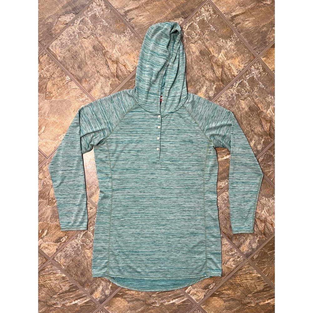 Simms Hoodie Henley Women XL Teal Space Dye Long Sleeve Fishing Shirt